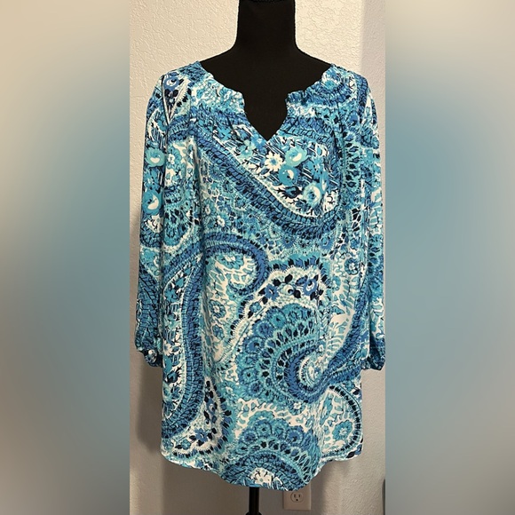 Talbots Tops - Talbots Teal and White Paisley Blouse
